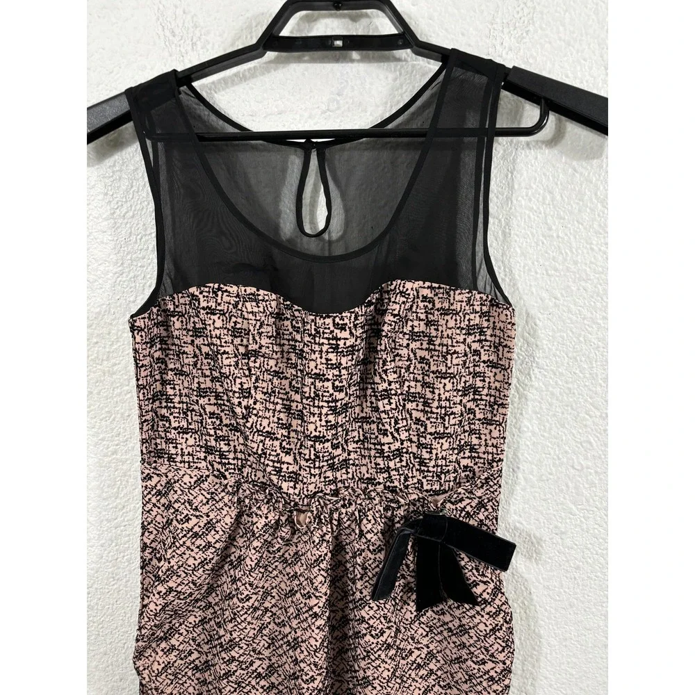Moulinette Soeurs Dress Womens 0 Pale Pink Black Sheer‎ Mesh Velvet Bow Party